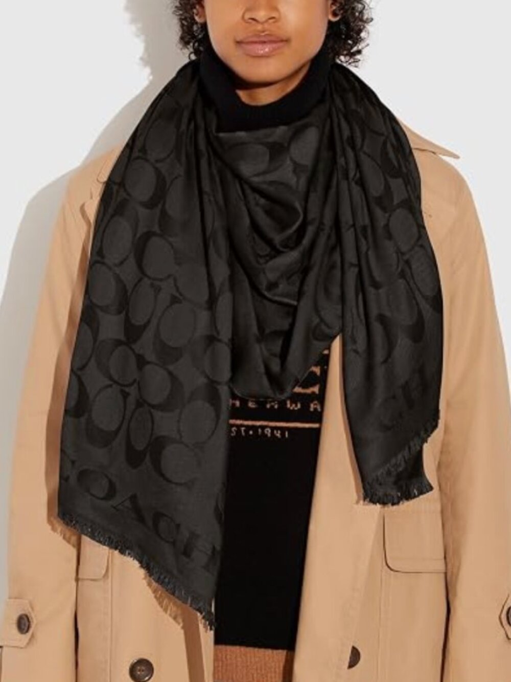Coach Womens Signature C Border Scarf/ Wrap/ Shawl - Dark Gray & Black - NWT